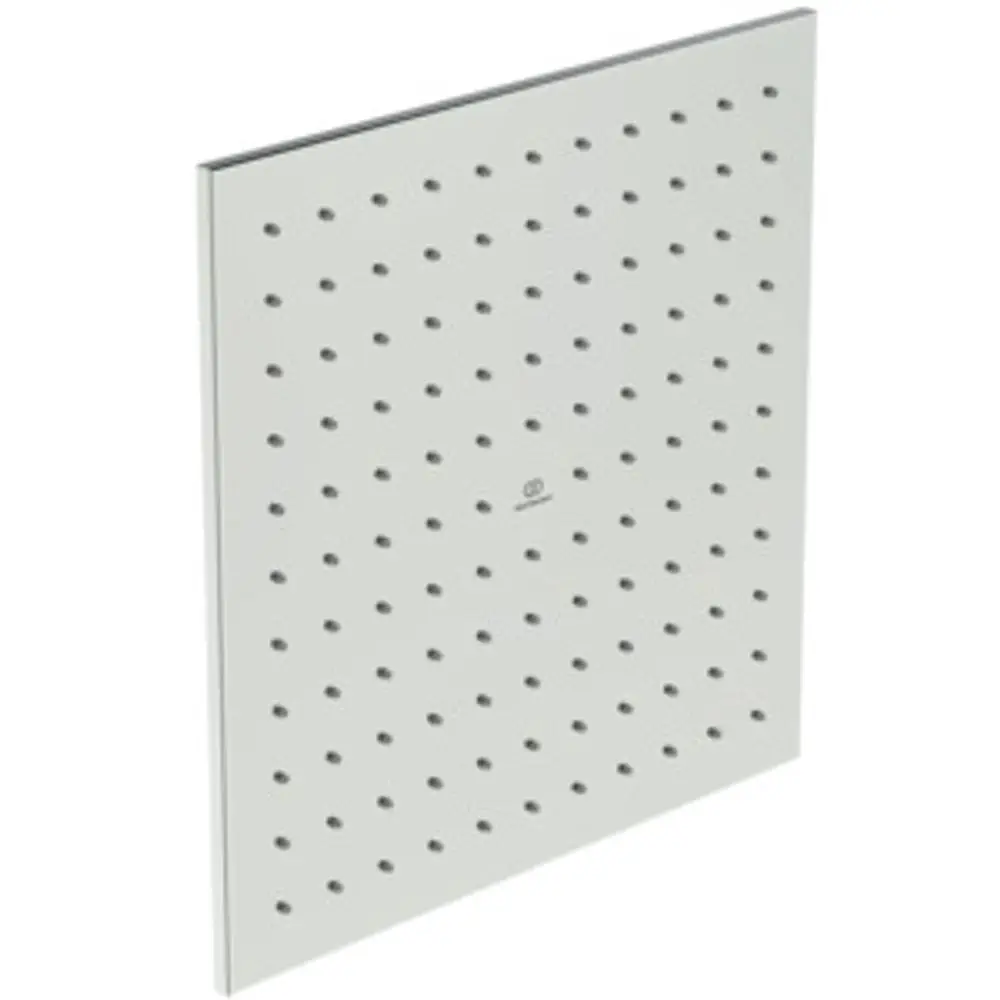 Wandmontierte Duschbrause in rechteckiger Form mit perforierter Oberfläche. Marke: Ideal Standard.